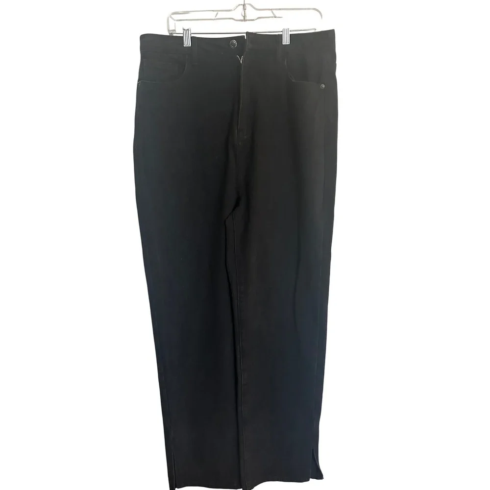 Pretty Little Thing Black Denim Split Hem Wide Leg Jeans Size‎ 12 NWT